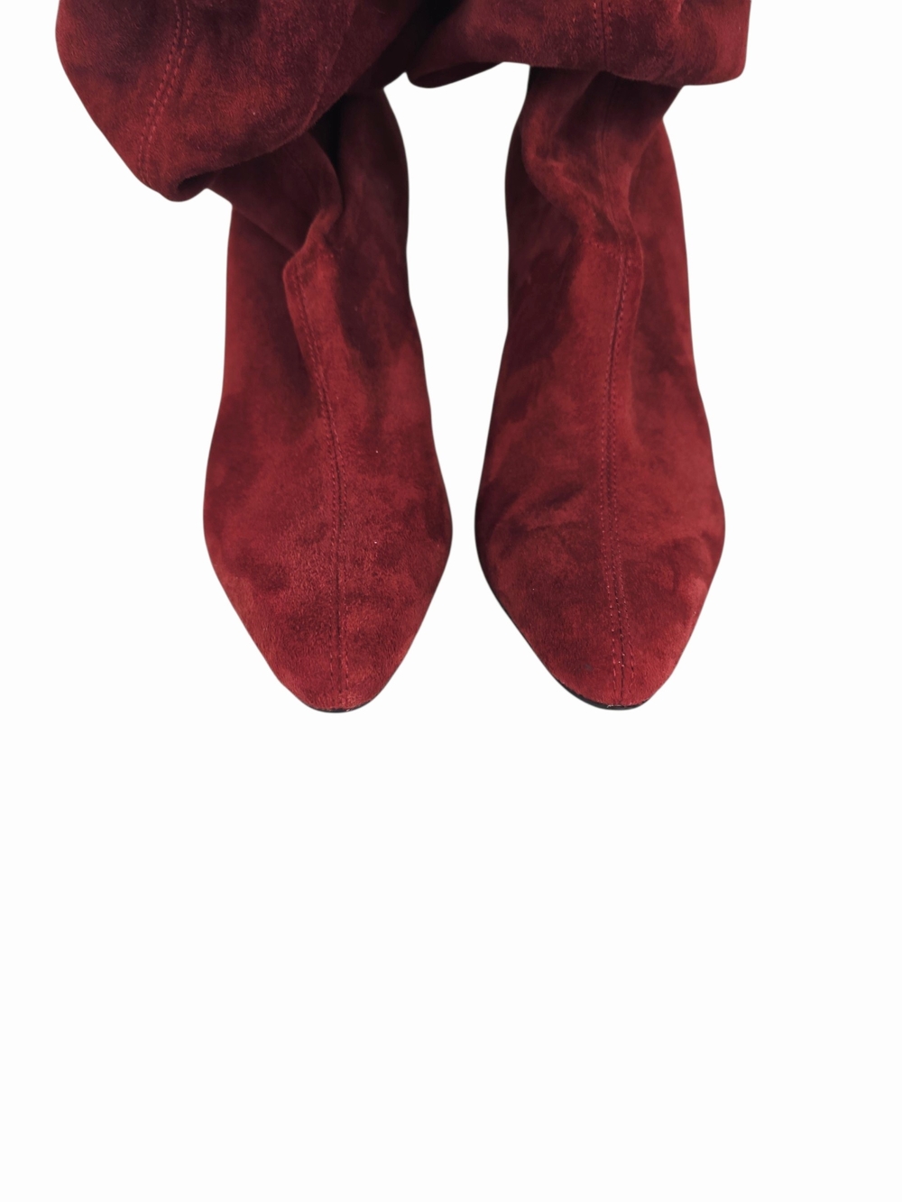 Nine West Wine Red Suede Pointed-Toe Fold-Over Slouch Ankle Booties - Picture 4 of 11